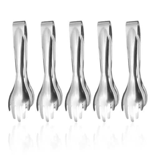 5-Teilige Edelstahlzange, Löffel Und Gabel Zwei-In-Eins-Zange, Brotzange, Grillzange, Buffet-Essenszange, Salatzange