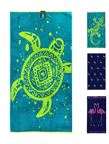 jilda-tex Strandtuch 90x180 cm Badetuch Strandlaken Handtuch 100% Baumwolle Velours Frottier Pflegeleicht (Ethno Turtle)