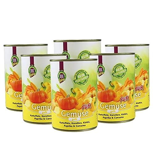 Schecker Nassfutter - 100% Gemüse pur - gelb - rein vegetarisch - ideal zum Barfen/Schonkost 6 x 410 g - Diätfutter - hypoallergen