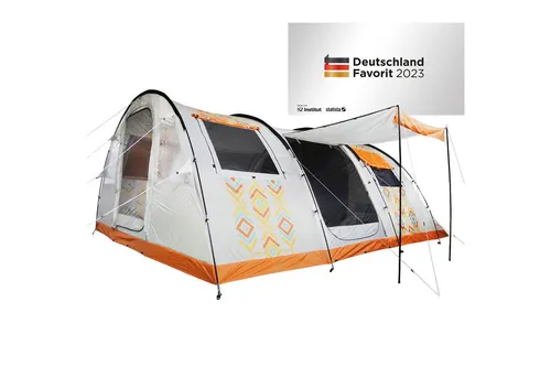 Skandika Tunnelzelt Gotland für 6 Personen | Wasserdichtes Familienzelt mit eingenähtem Zeltboden - Tunnelzelte: Geräumiges 6-Personen-Zelt mit 5000 mm Wassersäule, 2m Stehhöhe und Moskitonetzen für ein komfortables Camping-Erlebnis.