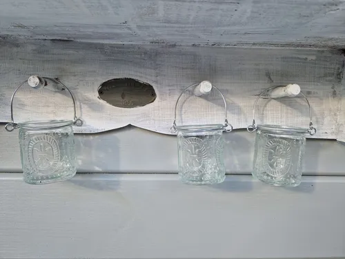 Windlichter Teelichthalter zum Hängen Glas Landhaus Nostalgie Vintage 3 er Set Ø