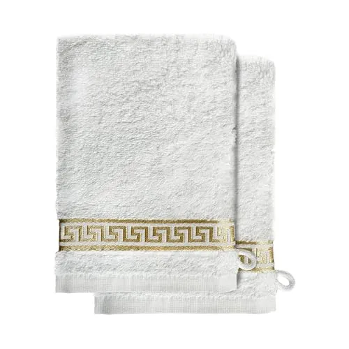 Belle Arti Premium Mäander Handtücher Duschtücher Gästetücher Flauschige Frottee Baumwolle (Weiss, 2er Set - 15 x 20 cm)