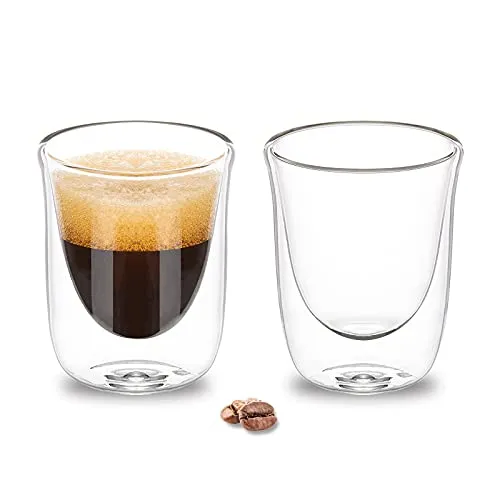 ParaCity Espressotassen 2er Set, 60ml Doppelwandige Gläser, Latte Macchiato Gläser mit Ausgießer, Kaffeetassen aus Borosilikatglas, Kleine Kaffeegläser für Espressomaschinen Zubehör (60ml)