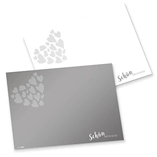 itenga Tischset Platzset Schön DASS du da bist grau weiß beidseitig abwischbar 42cmx30cm - Unterlage Platzset z.B. für Balkon Terrasse Garten Grillparty