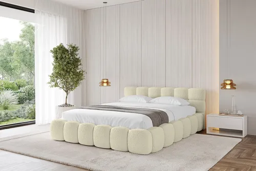 ALTDECOR Polsterbett LEYA v1 mit Matratze H3/H4 und Stauraum
