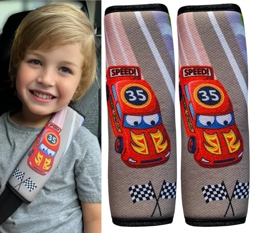 HECKBO 2x Kinder Auto Gurtpolster Gurtschutz Racing Rennauto Motiv