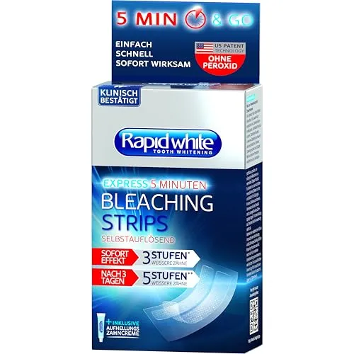 Rapid White Bleaching Strips 1er Pack - Zahnbleaching für Zuhause mit selbstauflösenden, transparenten Strips. Sichtbare Aufhellung um bis zu 5 Stufen in nur 3 Tagen – für strahlend weiße Zähne ohne Wasserstoffperoxid.
