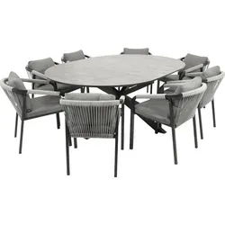 Garnitur LYON 9-teilig, Alu + ECP + Rope grau - Gartenmöbel-Set LYON – Elegantes 9-teiliges Set mit ausziehbarem Tisch für bis zu 8 Personen. Wetterfest und pflegeleicht, ideal für stilvolle Gartenabende.