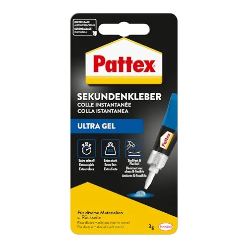 Pattex Sekundenkleber Ultra Gel, extra starker & flexibler Superkleber - Klebstoffe – Dieser stoß- und wasserresistente Sekundenkleber ist ideal für flexible Materialien wie Gummi und Leder sowie für Holz und Keramik.
