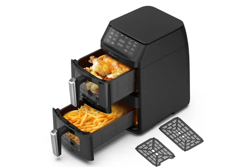 Bolkani Heißluftfritteuse AF1102T, 2500 W, Doppelkammer, 11L, Sichtfenster, 6-in-1 Airfryer, Touchscreen
