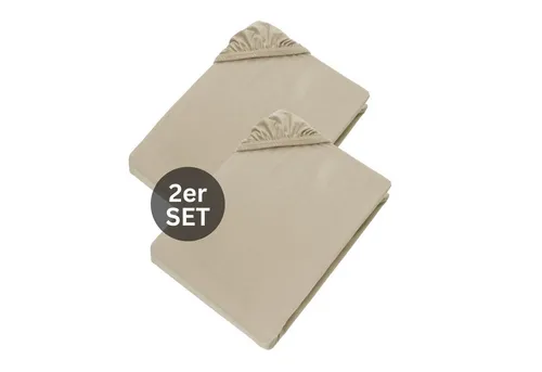 SCHÖNER WOHNEN Spannbettlaken BASIC 2er Set, 100 x 200 cm in Beige - Hochwertiges Spannbettlaken aus Mischgewebe mit Rundum-Gummizug für perfekten Sitz. Atmungsaktiv und pflegeleicht – ideal für modernen Komfort im Schlafzimmer.