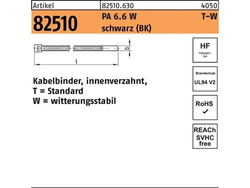 100er PACK(Stk) HELLERMANNTYTON 082510809000035190 Kabelbinder R 82510 innenverz