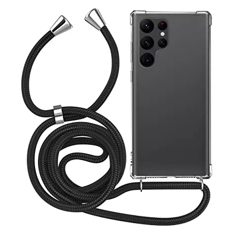 MyGadget Handykette für Samsung Galaxy S22 Ultra - [ TPU Hülle mit verstellbaren Band ] - Handyhülle mit Handyband zum Umhängen Kordel Schnur Case Schutzhülle - Schwarz