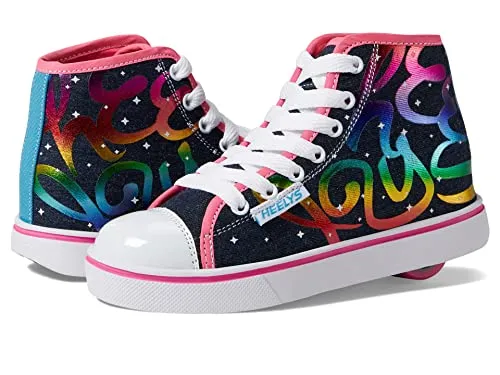 Heelys Veloz Sneaker, Denim Rainbow, 36.5 EU - Sneaker für Mädchen mit Hi Top Denim Obermaterial, gepolstert für Komfort. Ideal für coole Tricks und Spaß beim Fahren dank langlebiger Gummisohle und ABEC 5 Kugellagern.