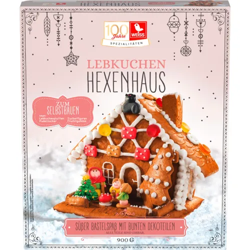 Weiss Lebkuchen Hexenhaus mit Fruchtgummi Dekorteilen 900g