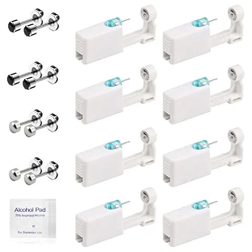 ZIOYA 8 Stück Ohrloch Stecher Set Piercing Einweg Pistole Pircingssets Ohr für Mädchen Frauen Männer, mit Alkoholwatte