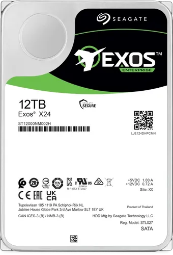 Seagate Exos X24 Festplatte 12 TB intern - Enterprise Festplatte mit 7200 rpm und 512 MB Puffer, ideal für hohe Datenlasten und Zuverlässigkeit in Rechenzentren.