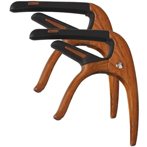 Gitarrenkapodaster für Akustik- und E-Gitarren, 2 Packungen, Kapodaster mit 6 Saiten, Akustikkapodaster, Gitarrenzubehör (Holzmaserung, Holzmaserung)