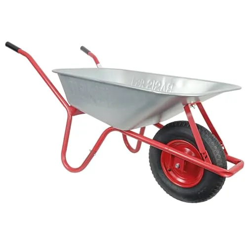 HBH Schubkarre 85 Liter Garten, bis 160kg Tragkragkraft, ideale Gartenschubkarre, Luftrad 4,00-8, Stahlfelge mit Kugellager, verzinkte Stahlmulde, mit Muldenstützbügel und Kippbügel, Farbe rot