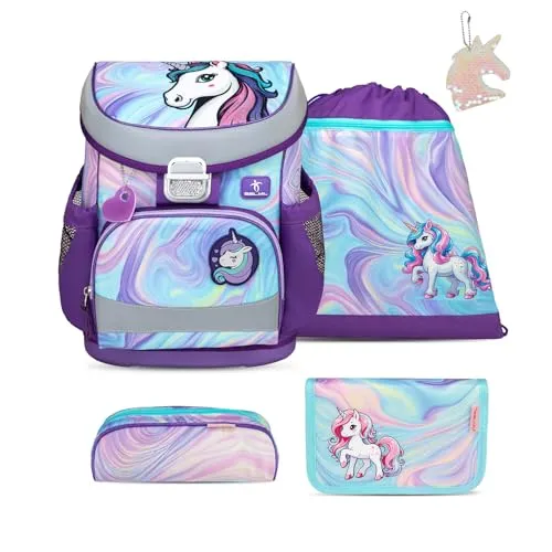 Belmil Mini-Fit Schulranzen Set 5-teilig mit Schlüsselanhänger (Unicorn Dream)