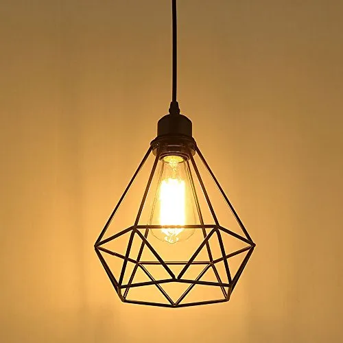 MAXDUYU Vintage Pendelleuchte Hängelampe Käfig Hängende Lampe, E27 Lampen fassungstyp,Retro Lampenschirm Licht für Küche,Stab,Wohnzimmer Schwarz,Pendelleuchte esstisch 1 flammig