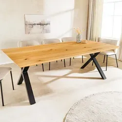 riess-ambiente Esstisch WILD OAK 160 cm – Natur und Eleganz vereint - MASSIVHOLZ Esstisch aus geölter Wildeiche mit einzigartiger Schweizer Kante. Das stilvolle X-Gestell aus schwarzem Metall verleiht dem Tisch einen modernen Industrial Flair. Ideal für 6 Personen, langlebig und individuell.