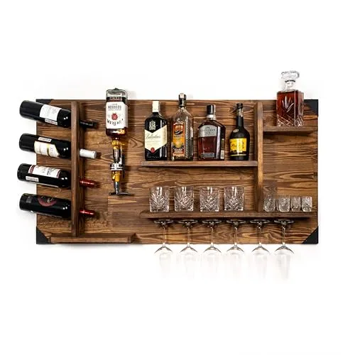 CREATIVE COOPER Holzregal mit Getränkespender | Wandmontierte Alkoholspender-Station | 120x60x14 cm | Vintage & Rustikal | Whisky, Gin, Schnaps | Barkeeper Geschenk | Wandbar für Wohnbereich