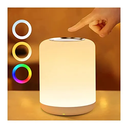 SOLIDEE Nachttischlampe Touch Dimmbar,LED Nachtlicht Baby,mit 256 RGB Warmweißes Tischlampe, Nachtlicht Batterie USB-Aufladung,1-Stunden-Timer fur Schlafzimmer/Wohnzimmer/Kinder/Erwachsene