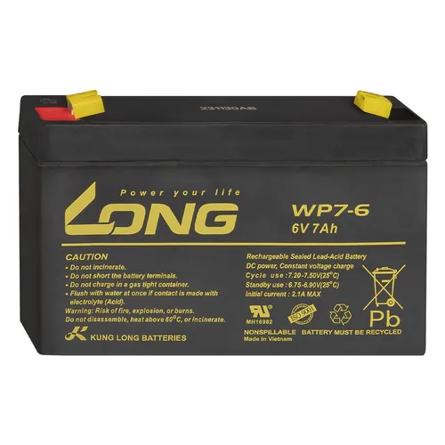 LONG Bleiakku WP7-6 6V 7Ah AGM Bleiakku Bleigel Akku Batterie Gelakku *NEU*