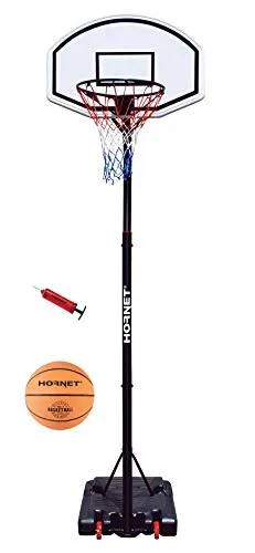 Hornet Kinder & Jugend Basketballständer 260 cm - Komplettset mit Basketball und Pumpe - Spielzeuge: Hochwertiger, transportabler Basketballständer, höhenverstellbar bis 260 cm, mit sicherem Standfuß und robustem Brett für unvergessliche Spielmomente.