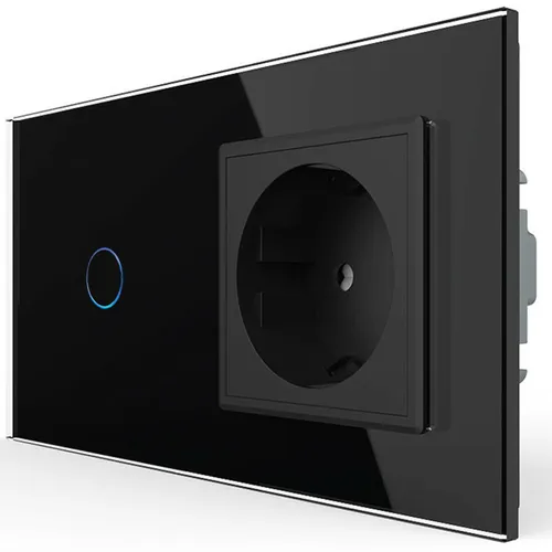 LIVOLO Touch Glas Lichtschalter Wandschalter mit Steckdose Steckdosen Schwarz