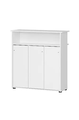 Schildmeyer Empfangstheke Serie 400 - 107 cm Breite - Büroschränke mit 3 geschlossenen und 1 offenen Fach, ideal für Empfangsbereiche. Hergestellt aus FSC®-zertifiziertem Holzwerkstoff, pflegeleicht und Made in Germany.