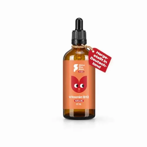 SinoPlaSan®Vitamin B12 tropfen KIDS (Kirsch) | Methyl- & Adenosylcobalamin | Vegan, zuckerfrei, laktose- & glutenfrei