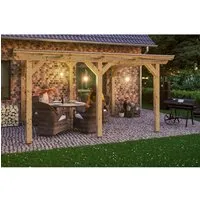 Skan Holz Terrassenüberdachung Siena 434 x 400 cm - Freistehende Terrassenüberdachung aus Leimholz mit stabilen Polycarbonat-Doppelstegplatten, ideal für zusätzlichen Wetterschutz ohne Wandmontage.
