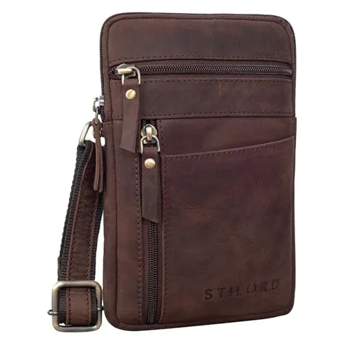 STILORD 'Brooks' Leder Brustbeutel Gürteltasche Handytasche zum Umhängen Kleine Brusttasche für Handy Pass Reisebörse Crossbody Bag Vintage für Damen und Herren, Farbe:montero - braun
