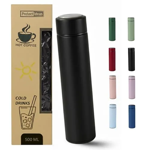 BierEx Thermosflasche Thermobecher Thermoskanne Isolierflasche 500ml aus Edelstahl Trinkflasche für unterwegs outdoor doppelwandig auslaufsicher spülmaschinengeeignet (Schwarz)