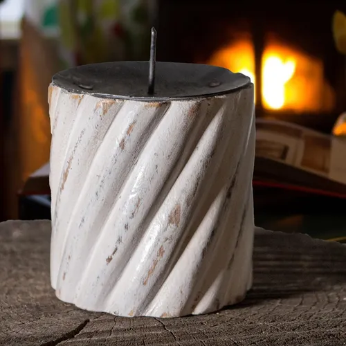 Kerzenständer, Rund, Holz,  weiß, Klein