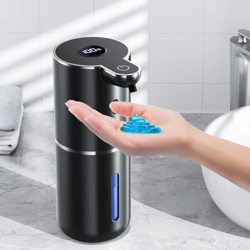 Seifenspender Automatisch mit digitaler Anzeige, Wandmontage, Berührungslos | 380ml, 6-Stufig Einstellbar, 3 Monate Akkulaufzeit, USB Wiederaufladbar, IPX5 Flüssigseifenspender für Bad, Küche, Schwarz
