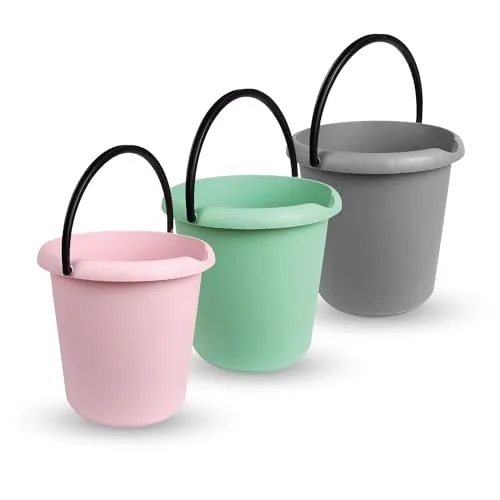 Eimer (3 Stück) Haushaltseimer, 5 Liter, in vers. Farben, Putzeimer aus Stabilem Kunststoff, BPA-frei, Made in EU - Kunstoffeimer (Mix)