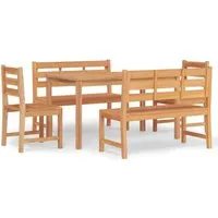 vidaXL 5-tlg Garten-Essgruppe aus massivem Teakholz - Elegante Garten-Essgruppe mit stabiler Tischplatte und wasserabweisenden Eigenschaften. Ideal für entspannte Stunden im Freien. Bequemes Sitzerlebnis dank Rückenlehnen.