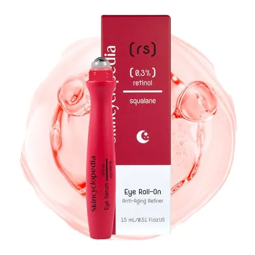 Skincyclopedia Retinol Augen Roll On kühlend mit Squalan und Hyaluronsäure, Augenroller gegen Falten und Augenringe, Soforteffekt Augenserum, Anti Aging Augencreme, optimale Augenpflege, 15ml