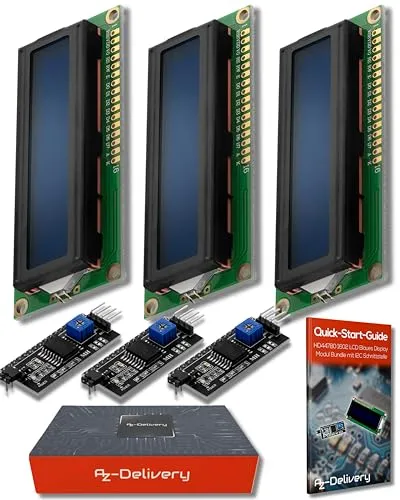 Produktbild AZDelivery 3 x HD44780 16x2 LCD Modul Display Bundle mit I2C Schnittstelle 2x16 Zeichen kompatibel mit Arduino und Raspberry Pi inklusive E-Book! (mit Blauem Hintergrund und Weißen Zeichen)