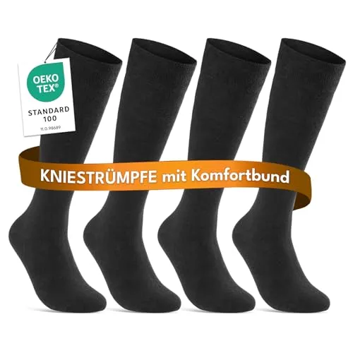 sockenkauf24 Kniestrümpfe Herren 43-46 Schwarz Baumwolle mit Komfortbund 22106 (4 Paar 43-46)
