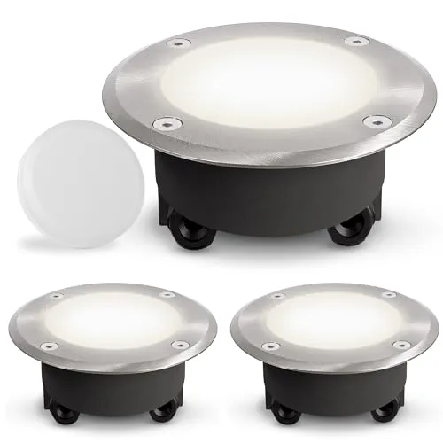 SSC-LUXon LED Gartenstrahler VISKOS - Robuster Bodeneinbaustrahler mit GX53 3W - Strahler für Garten und Terrassen, IP67 wasserdicht, rostfrei und trittfest bis 2 Tonnen. Genießen Sie blendfreies Licht und einfache Installation ohne Trafo.