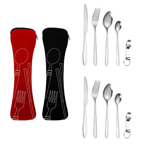 Edelstahl Campingbesteck Set für 2 Personen - Portable Besteck für Unterwegs, Reise, Camping, Picknick, Schule und Catering - Campingzubehör