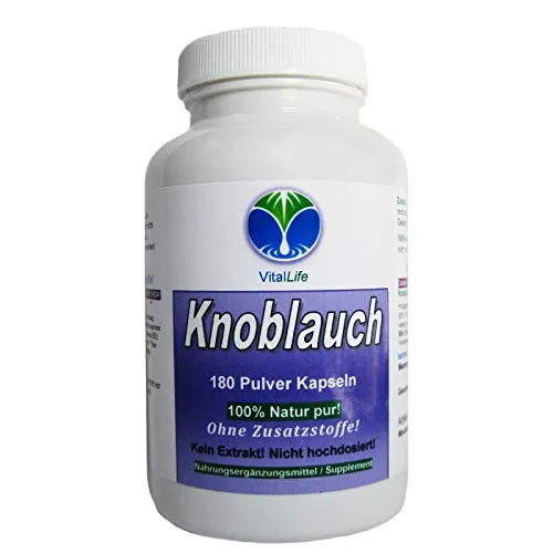 Knoblauch 180 Pulver Kapseln Natur Pur NICHT hochdosiert KEIN Extrakt OHNE Zusatzstoffe OHNE Füllstoffe. 26391