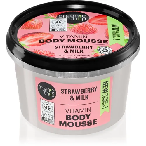 Organic Shop Strawberry & Milk Body-Schaum 250 ml - Körpermousse für Damen, spendet intensive Feuchtigkeit und pflegt trockene Haut mit 99 % natürlichen Inhaltsstoffen für samtige Weichheit.