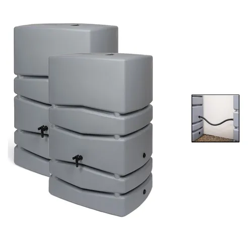 Kreher Regentonne Aqua Tower 450 Liter Grau/Anthrazit mit Hahn - Frostsichere Regentonne mit 450 l Fassungsvermögen. Ideal für die Regenwassernutzung, ausgestattet mit Auslaufhahn und Verbindungsset. Robust und UV-beständig, für vielseitige Anwendungen im Garten.