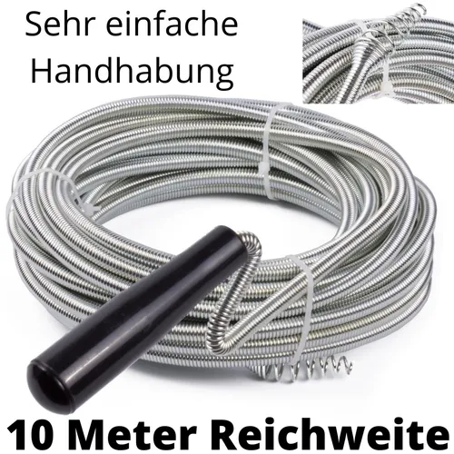 Rohrreinigungs Abfluss Spirale 10 m - Effektiver Abflussreiniger - Klempnerwerkzeuge: 10 Meter lange Rohrreinigungsspirale für eine gründliche und effektive Rohrreinigung, ideal gegen Verstopfungen.