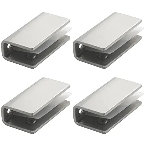 GmeDhc Glasklemme Edelstahl 8-12mm, 4 Stück Glas Regalbodenträger, Glashalter Edelstahl, Glasbodenträger, Glasregal Halterung, Gebürstet Fertig, für Balustrade Treppe Handlauf, Silber
